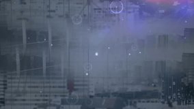 Animation of network of connections with icons over cityscape. Global connections digital interface technology and networking concept digitally generated video. - Powered by Shutterstock - Get 15% off with code: PIKWIZARD15