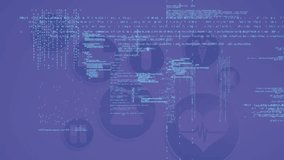 Animation of neon ticking clock and data processing over digital icons against blue background. Computer interface and business technology concept - Powered by Shutterstock - Get 15% off with code: PIKWIZARD15