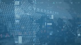 Animation of network of connections with icons over data processing. Global connections social media technology and digital interface concept digitally generated video. - Powered by Shutterstock - Get 15% off with code: PIKWIZARD15