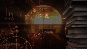 Animation of mathematical equations over disco ball and books on black background. Technology, science and digital interface concept digitally generated video. - Powered by Shutterstock - Get 15% off with code: PIKWIZARD15