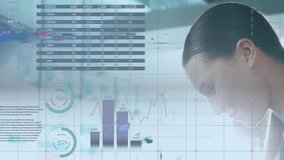 Animation of data processing over woman mathematical equations. Computer interface and business technology concept. - Powered by Shutterstock - Get 15% off with code: PIKWIZARD15