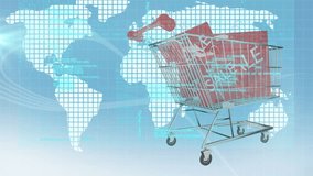 Animation of data processing over world map shopping cart with bags. global retail, finances and digital interface concept digitally generated video. - Powered by Shutterstock - Get 15% off with code: PIKWIZARD15
