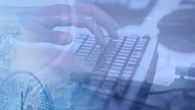 Animation of bar graph icon over data processing against mid section of person typing on keyboard. Computer interface and business technology concept - Powered by Shutterstock - Get 15% off with code: PIKWIZARD15