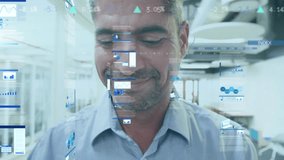 Animation of financial data processing over caucasian businessman using smartphone at office. Global business, finances and digital interface concept digitally generated video. - Powered by Shutterstock - Get 15% off with code: PIKWIZARD15