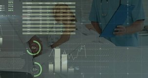 Animation of financial data processing over diverse male doctors and female patient. Global medicine, healthcare, finances and digital interface concept digitally generated video. - Powered by Shutterstock - Get 15% off with code: PIKWIZARD15