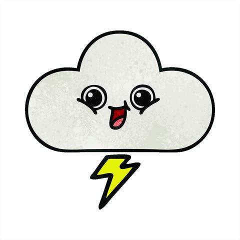 Simple looping animated retro grunge texture cartoon of a storm cloud