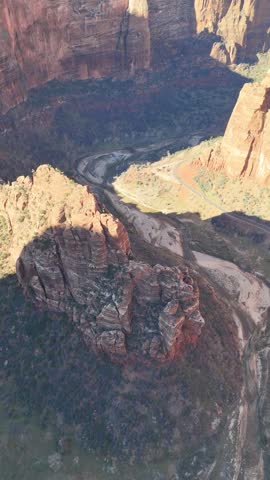 Zion Canyon and River Bend Aerial View, Vertical
