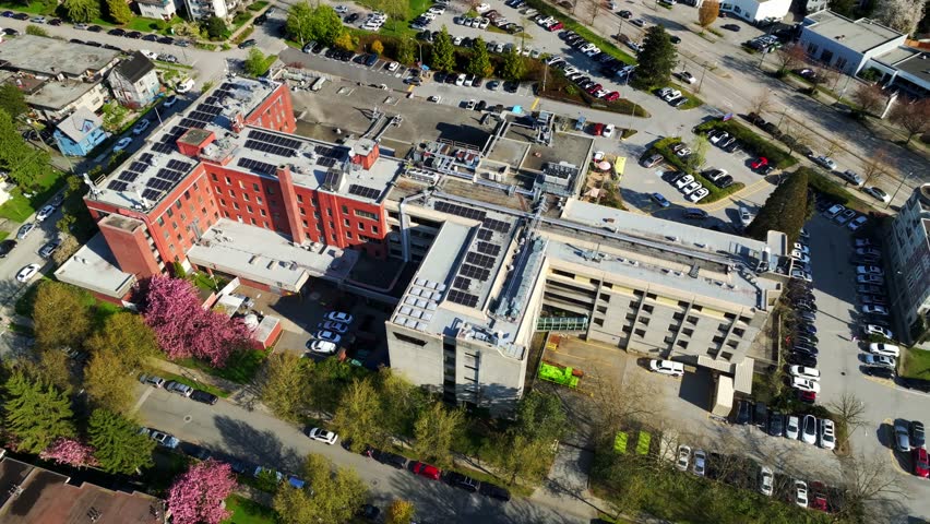 Complex Building Of Mount Saint Joseph Hospital Along Prince Edward Street In Vancouver, British Columbia, Canada. Aerial Shot