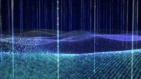 Abstract digital wave surface formed by a flowing grid of glowing points and lines, creating a futuristic technology background. The smooth wave motion represents data flow, digital signals, and information movement, ideal for use in technology videos, corporate presentations, data visualization, and modern digital backgrounds. - Powered by Shutterstock - Get 15% off with code: PIKWIZARD15