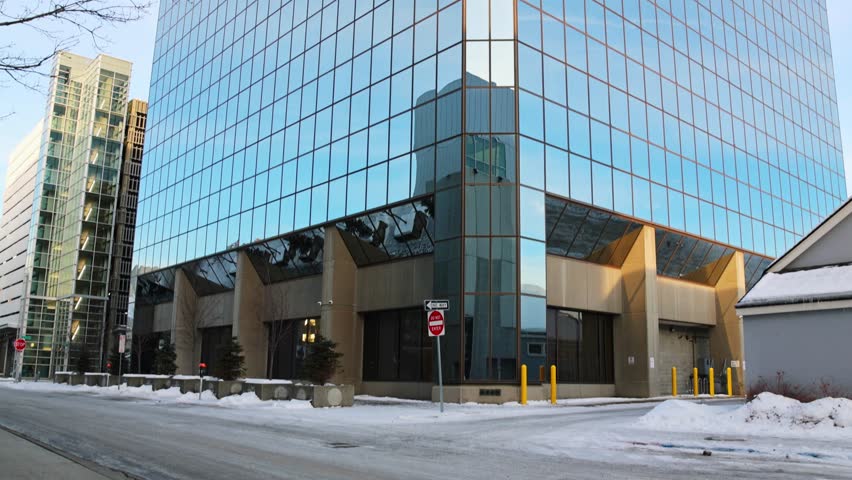 The glass skyscrapper in downtown of Anchorage, Alaska. The business district of Alaska. 