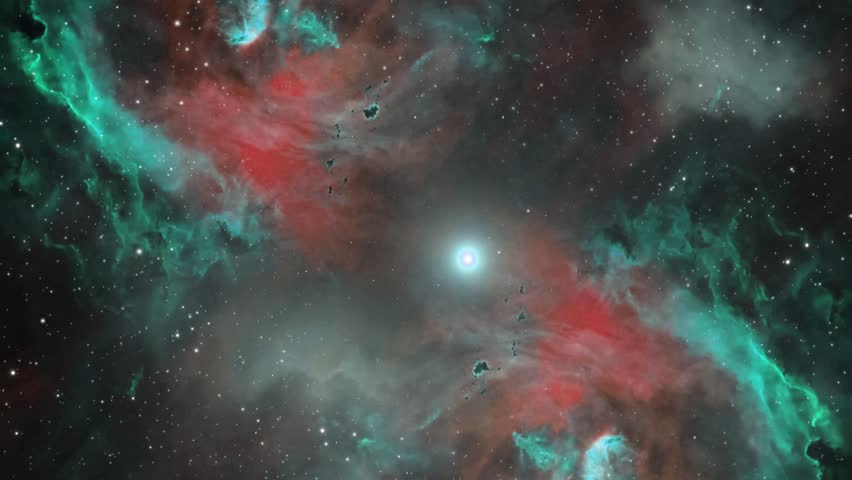 Colorful nebula with a shining star at its center