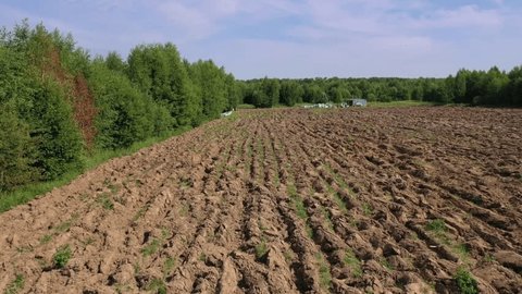 Low Altitude Drone Pass above Field Kolomna