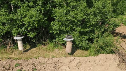 Drone Flying Low Rotation near Apiary