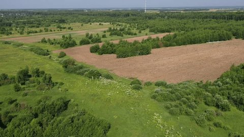 Drone Ascending Backward above Countryside Field Kolomna