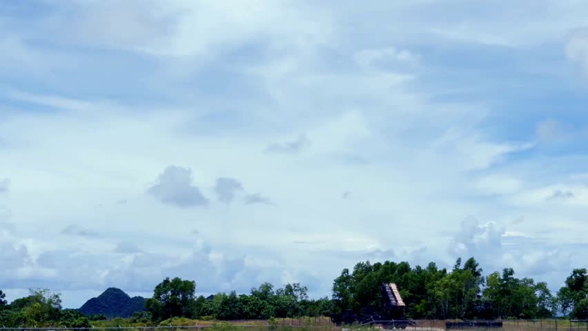 A Patriot interceptor missile is fired from a distance