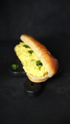 Sandwich chicken curry sub sandwich cold sauce fast food preparation tasty snack fresh delicious gourmet food background on the table rustic food top view copy space sub sandwich