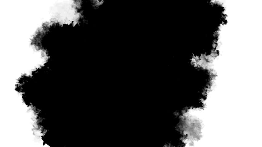 Swirling smoke or ink fluid transition effect. Steam, dust explosion. Black on white background
