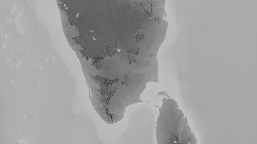 Tamil Nadu region, India, extruded. Grayscale map