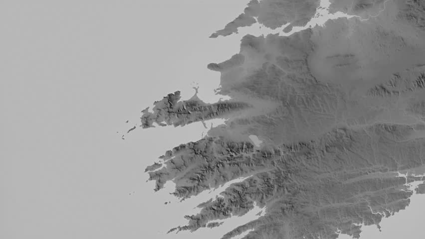 Kerry region, Ireland, extruded. Grayscale map