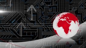 Animation of digital screen with globe, arrows and integrated circuit. Digital interface, data processing and technology concept digitally generated video. - Powered by Shutterstock - Get 15% off with code: PIKWIZARD15