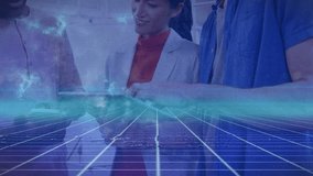 Animation of data processing over diverse business people using tablet. Global business finances connections and digital interface concept digitally generated video. - Powered by Shutterstock - Get 15% off with code: PIKWIZARD15