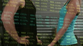 Animation of financial data processing over woman stock market stock market stock market warehouse. Global shipping delivery and connections concept digitally generated video. - Powered by Shutterstock - Get 15% off with code: PIKWIZARD15