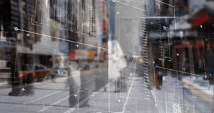 Animation of interface with data processing against time-lapse of people walking on the street. Computer interface and business technology concept - Powered by Shutterstock - Get 15% off with code: PIKWIZARD15