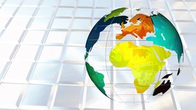 Animation of neon ticking clock and 3d blue cube shapes over spinning globe. Global networking and business technology concept - Powered by Shutterstock - Get 15% off with code: PIKWIZARD15