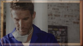 Animation of mathematical equations over caucasian male mechanic in workshop. Global business and digital interface concept digitally generated video. - Powered by Shutterstock - Get 15% off with code: PIKWIZARD15