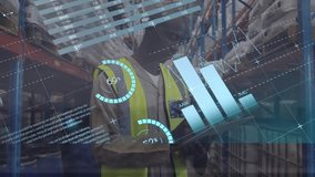 Animation of financial data processing over against caucasian statistics and financial cityscape. Global sport business data processing and digital interface concept digitally generated video. - Powered by Shutterstock - Get 15% off with code: PIKWIZARD15