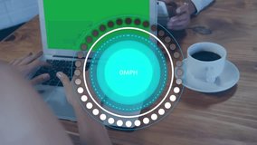 Speedometer data processing over rear view of woman using laptop with copy space at a cafe. Computer interface and business technology concept - Powered by Shutterstock - Get 15% off with code: PIKWIZARD15