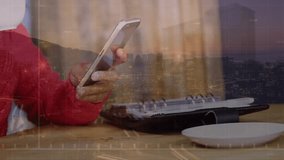 Animation of financial data processing over caucasian woman using smartphone. Global business, finance, computing and data processing concept digitally generated video. - Powered by Shutterstock - Get 15% off with code: PIKWIZARD15