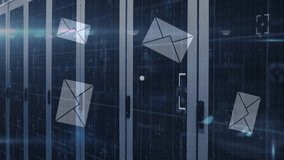 Animation of icons and data processing over server room. global technology, data processing and digital interface concept digitally generated video. - Powered by Shutterstock - Get 15% off with code: PIKWIZARD15