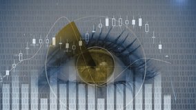 Ticking clock and statistical data processing over close up of a human eye and binary coding. Computer interface and cyber security technology concept - Powered by Shutterstock - Get 15% off with code: PIKWIZARD15