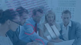 Animation of financial data processing over diverse business people. Global finances, business and digital interface concept digitally generated video. - Powered by Shutterstock - Get 15% off with code: PIKWIZARD15