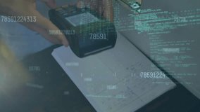 Animation of financial data processing over woman paying with smartwatch. Online shopping, finance, business, connections, computing and data processing concept digitally generated video. - Powered by Shutterstock - Get 15% off with code: PIKWIZARD15