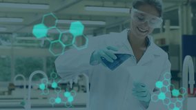 Animation of molecules and data processing over scientist in lab. global science, computing and digital interface concept digitally generated video. - Powered by Shutterstock - Get 15% off with code: PIKWIZARD15