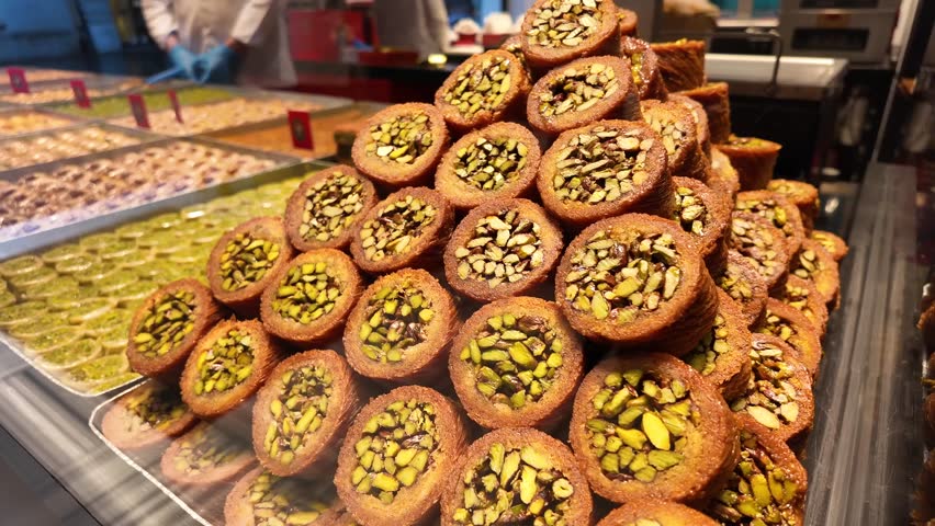  turkish baklava displayed at a market in Istanbul