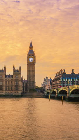 Timelapse of Big Ben Clock Tower London at Thames River England