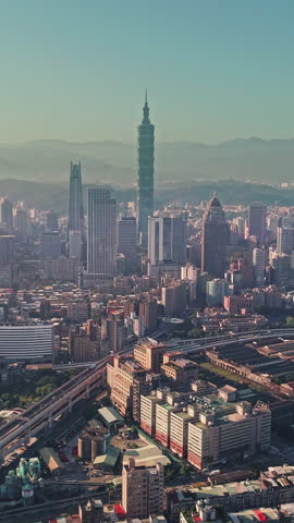 Aerial shot of cityscape  at Taipei center district, Taiwan