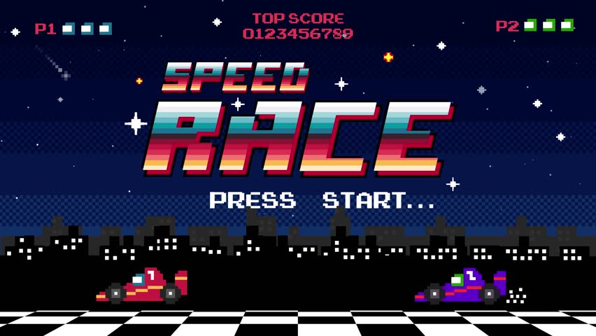Speed race game pixel art .press start. Retro game interface.