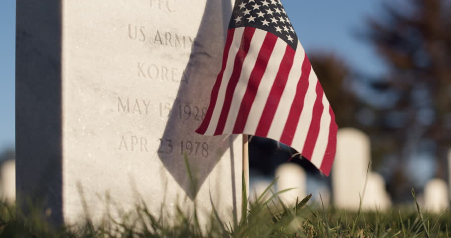 Military National Cemetery and Tombstones, American Flag, Soldier Hero