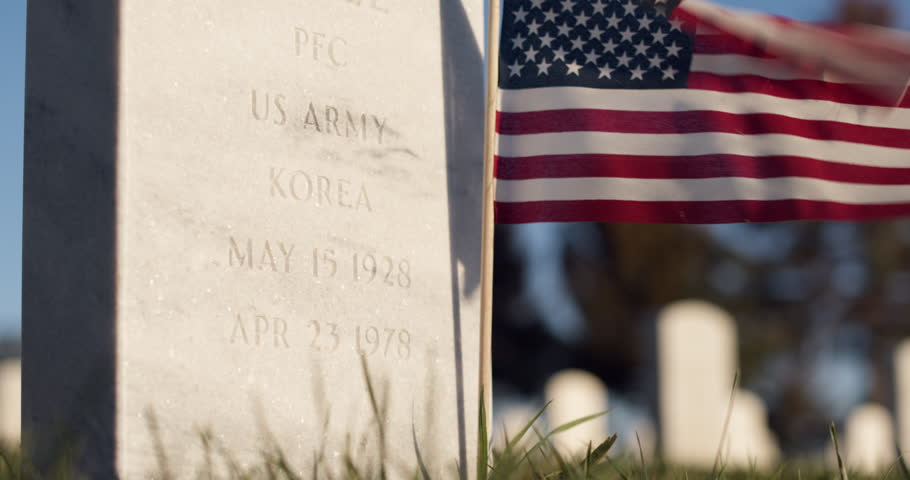 Military National Cemetery and Tombstones, American Flag,War Hero