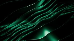 Abstract glossy green waves flowing across a dark background with smooth metallic surfaces. Seamless loop animation of elegant 3D curves stretching diagonally with liquid metal effect. Looped 4K 60fps - Powered by Shutterstock - Get 15% off with code: PIKWIZARD15