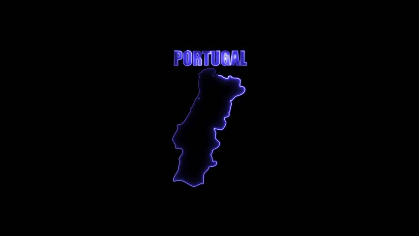 Portugal Map Outline Glowing Blue Neon Sign on Black Background