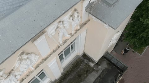 Aerial Pullback Cultural Building Roof Podolsk