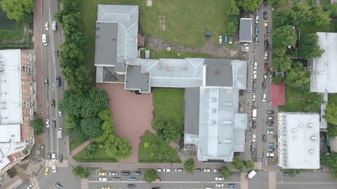 Top Down Drone Pullback over Cultural Center