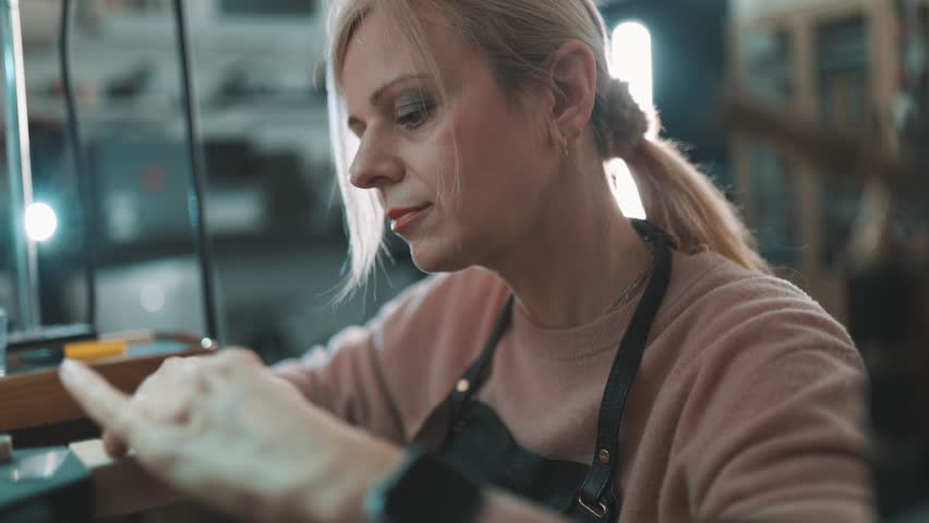 Female jeweler carefully crafting a ring