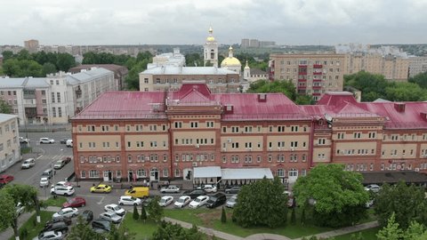 Drone Flying Sideways near Red Rows Podolsk