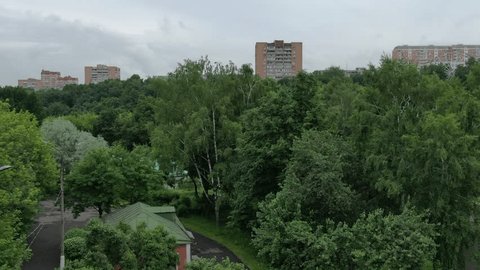 Drone Taking Off above Historic Buildings Podolsk